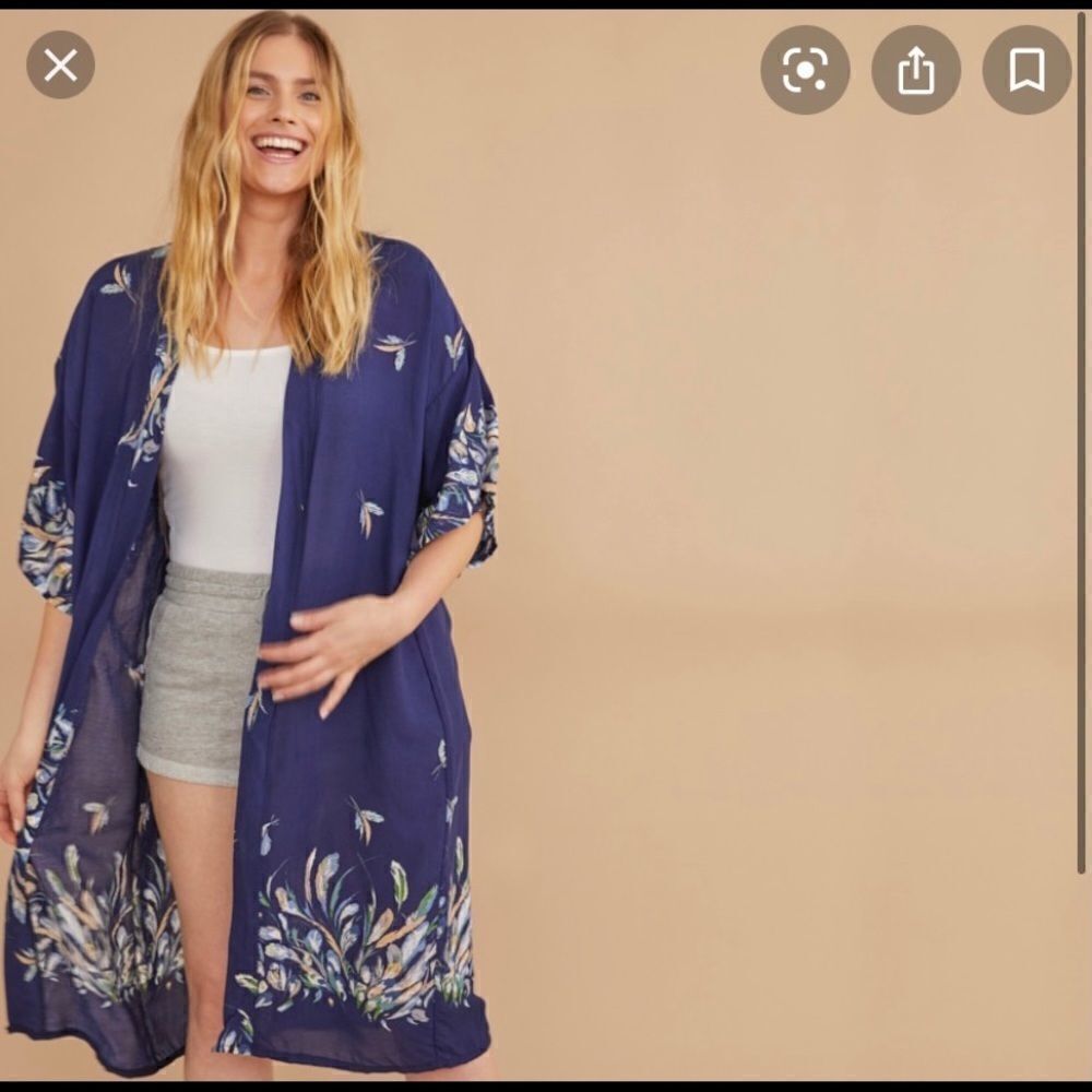 SUMMER & Rose-Leaf Print Midi Lightweight Kimono